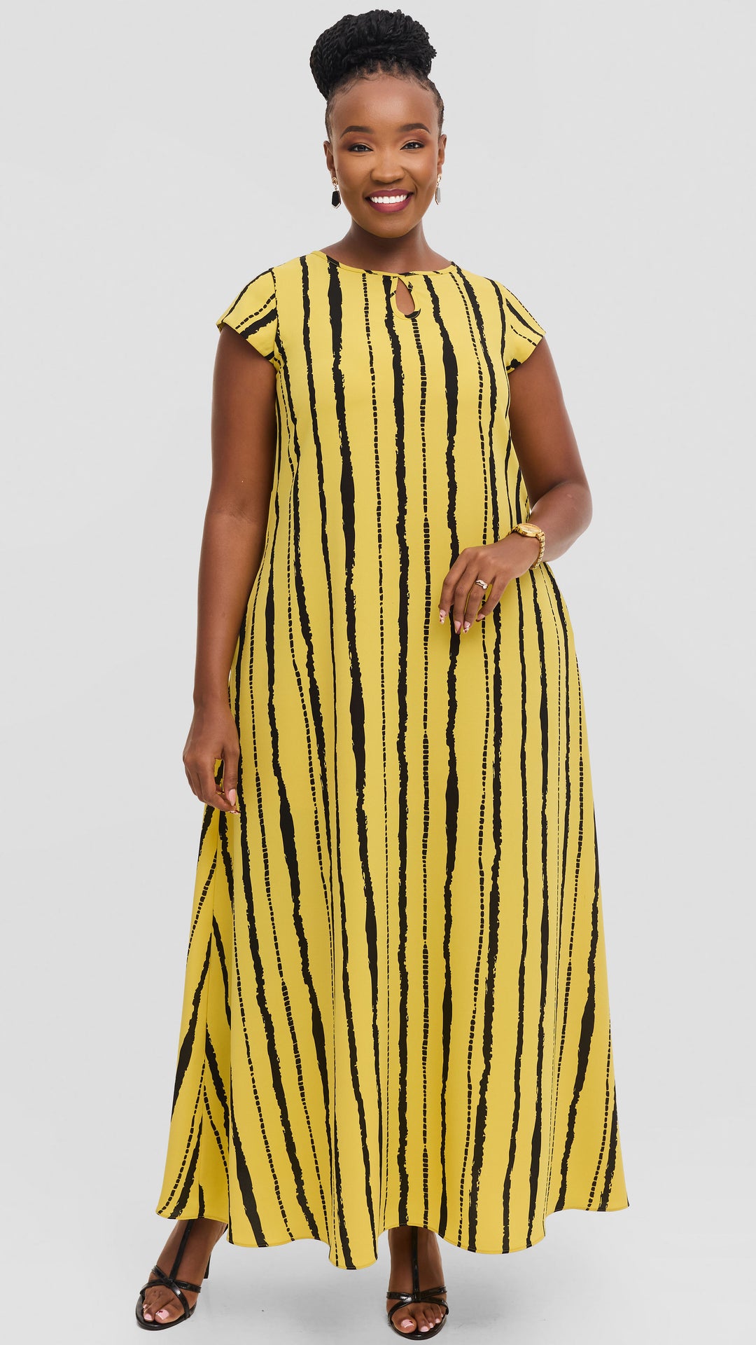 Vivo Sierra Maxi Dress in Chiffon - Yellow / Black Bori Print