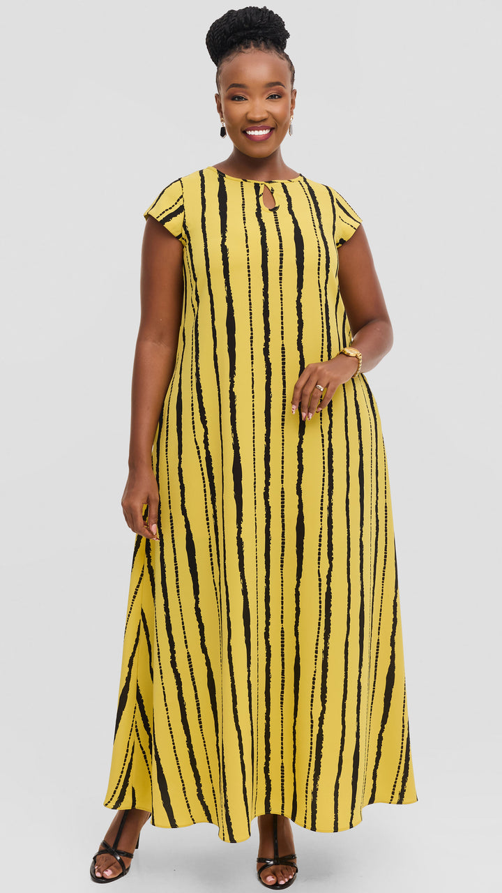 Vivo Sierra Maxi Dress in Chiffon - Yellow / Black Bori Print