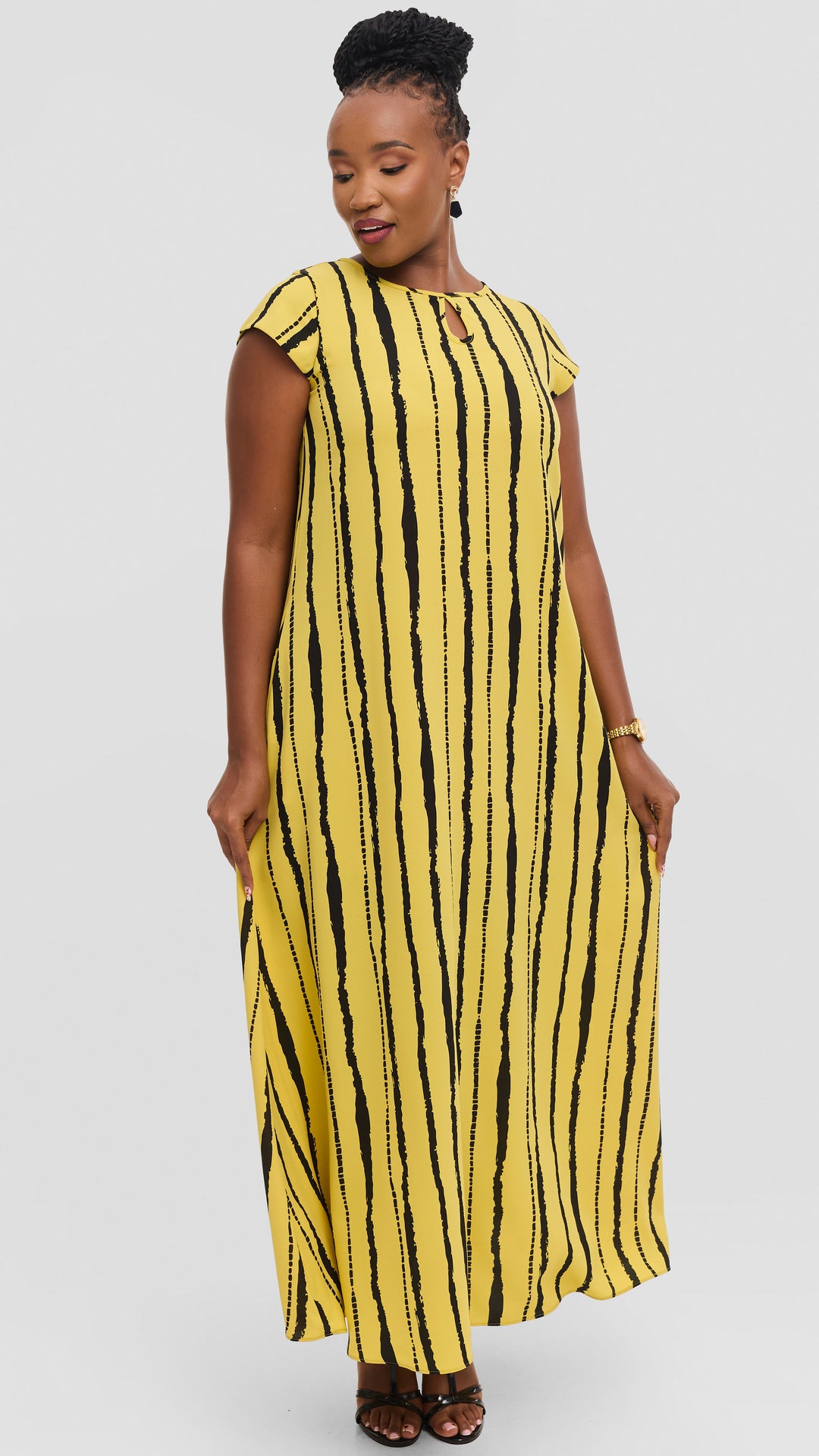 Vivo Sierra Maxi Dress in Chiffon - Yellow / Black Bori Print