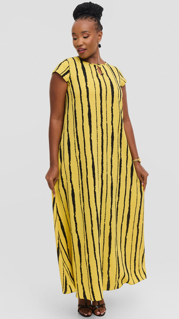 Vivo Sierra Maxi Dress in Chiffon - Yellow / Black Bori Print