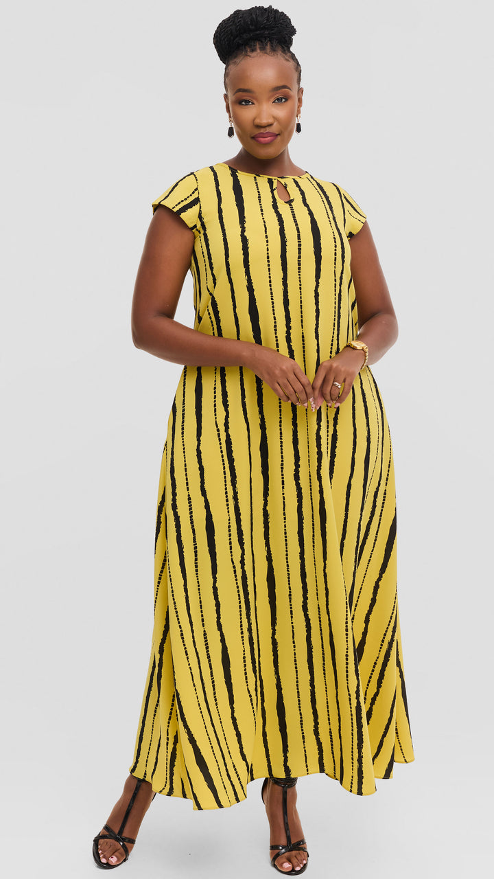 Vivo Sierra Maxi Dress in Chiffon - Yellow / Black Bori Print