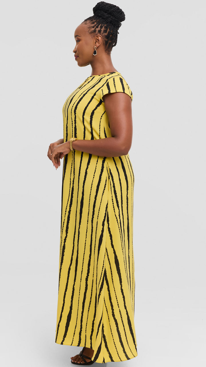 Vivo Sierra Maxi Dress in Chiffon - Yellow / Black Bori Print