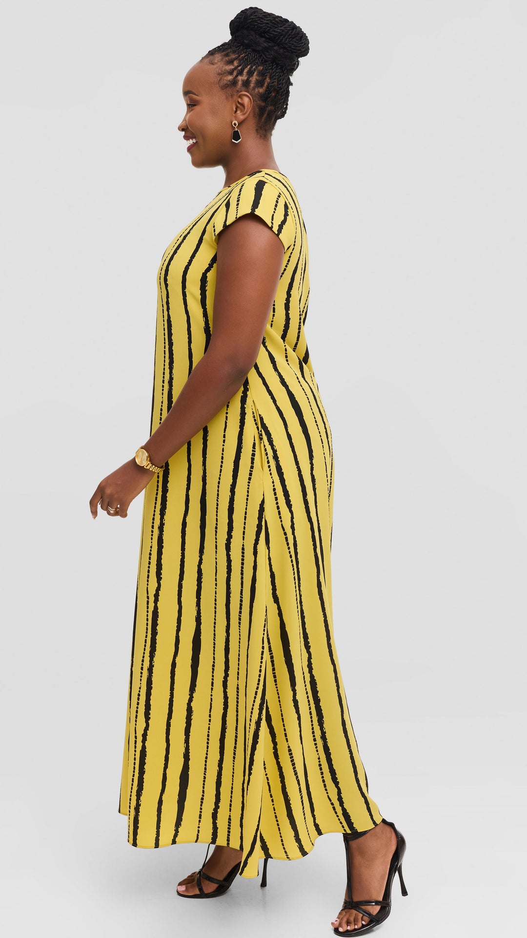 Vivo Sierra Maxi Dress in Chiffon - Yellow / Black Bori Print