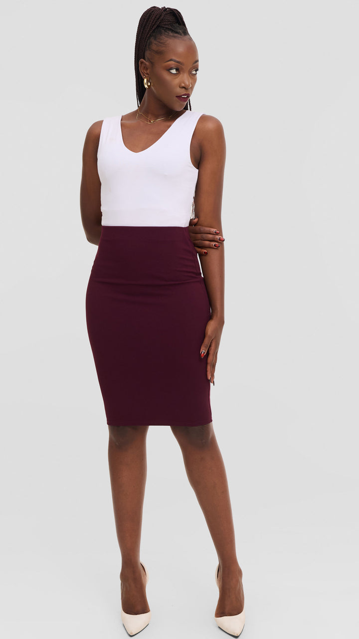 Vivo Pencil Skirt in Ponte - Burgundy