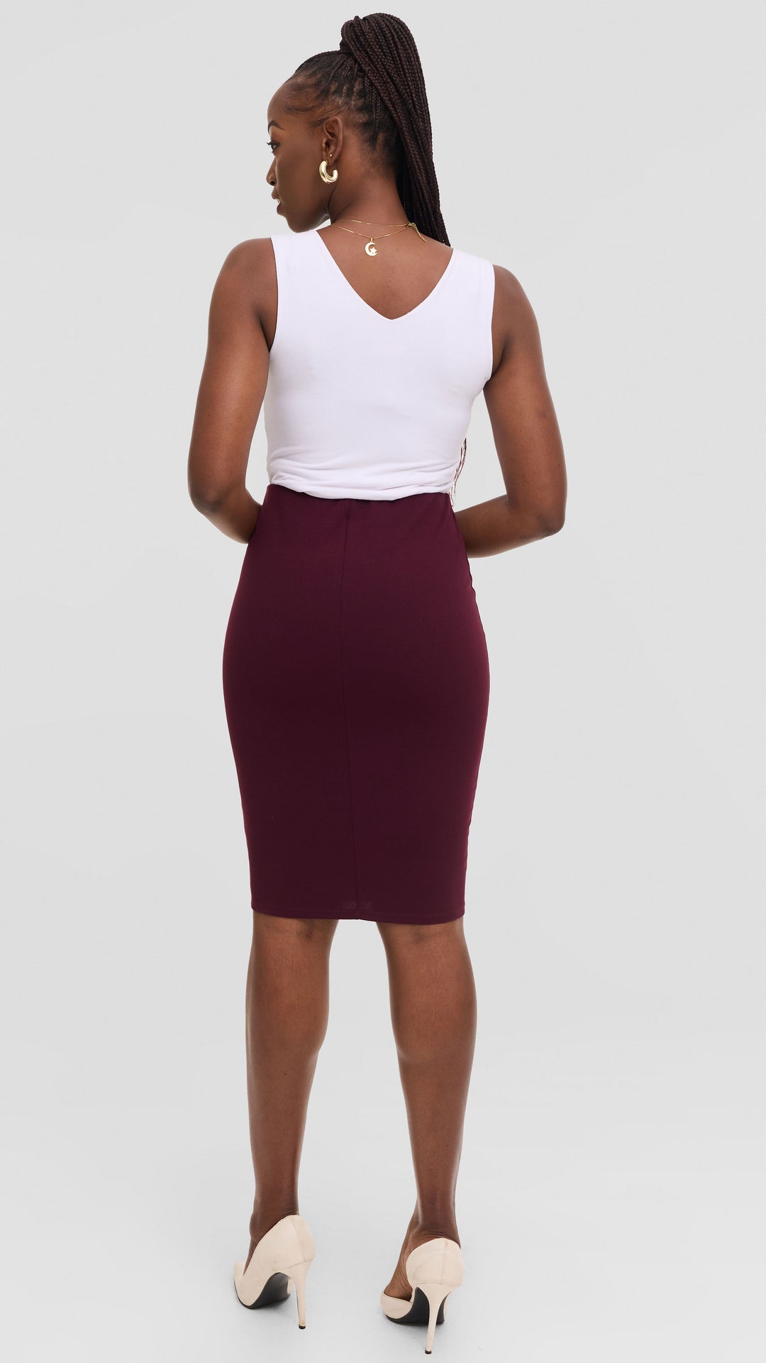 Vivo Pencil Skirt in Ponte - Burgundy