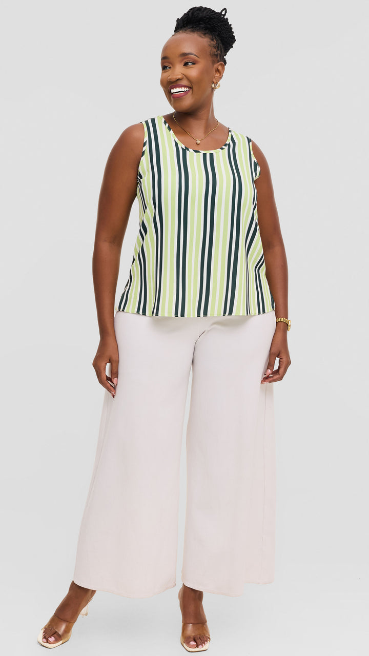 Vivo Liora Scooped Neck Tank Top in Crepe - Dark Green  / Lime  Yani Print