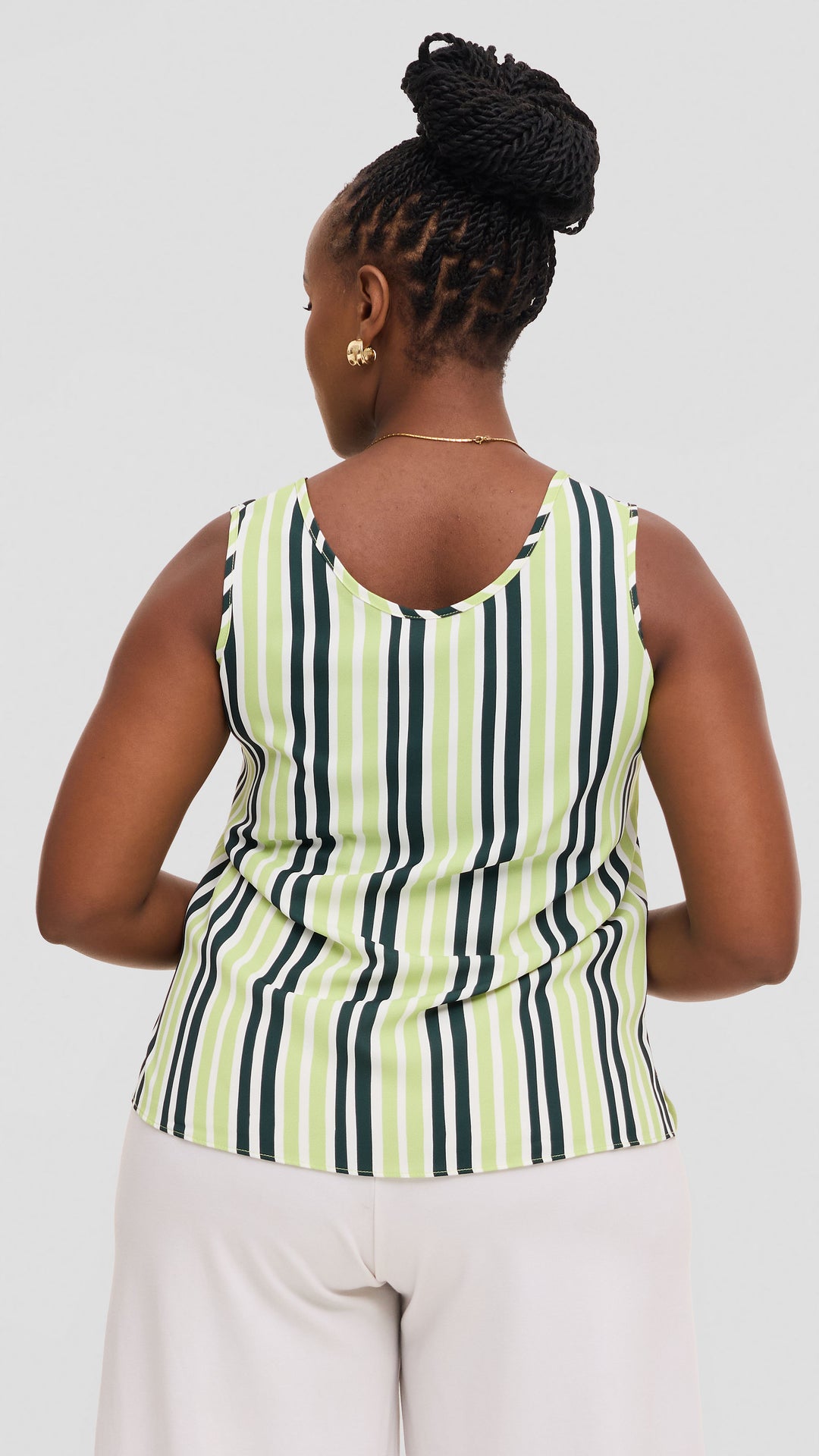 Vivo Liora Scooped Neck Tank Top in Crepe - Dark Green  / Lime  Yani Print