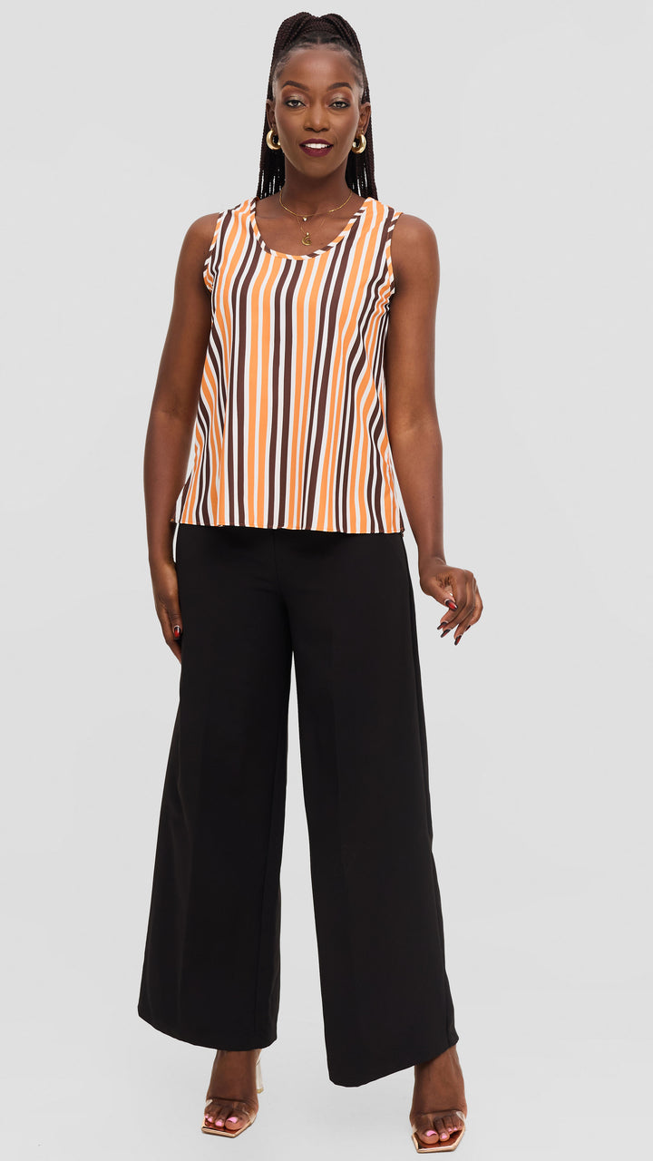 Vivo Liora Scooped Neck Tank Top in Crepe - Orange / Chocolate  Yani Print