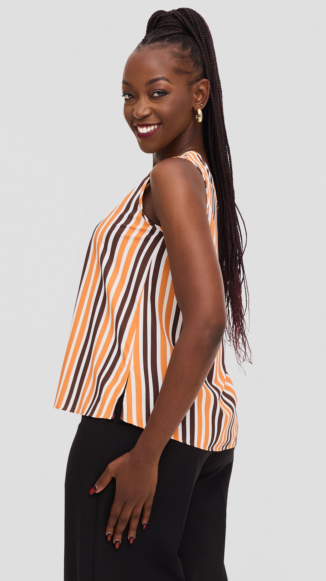 Vivo Liora Scooped Neck Tank Top in Crepe - Orange / Chocolate  Yani Print
