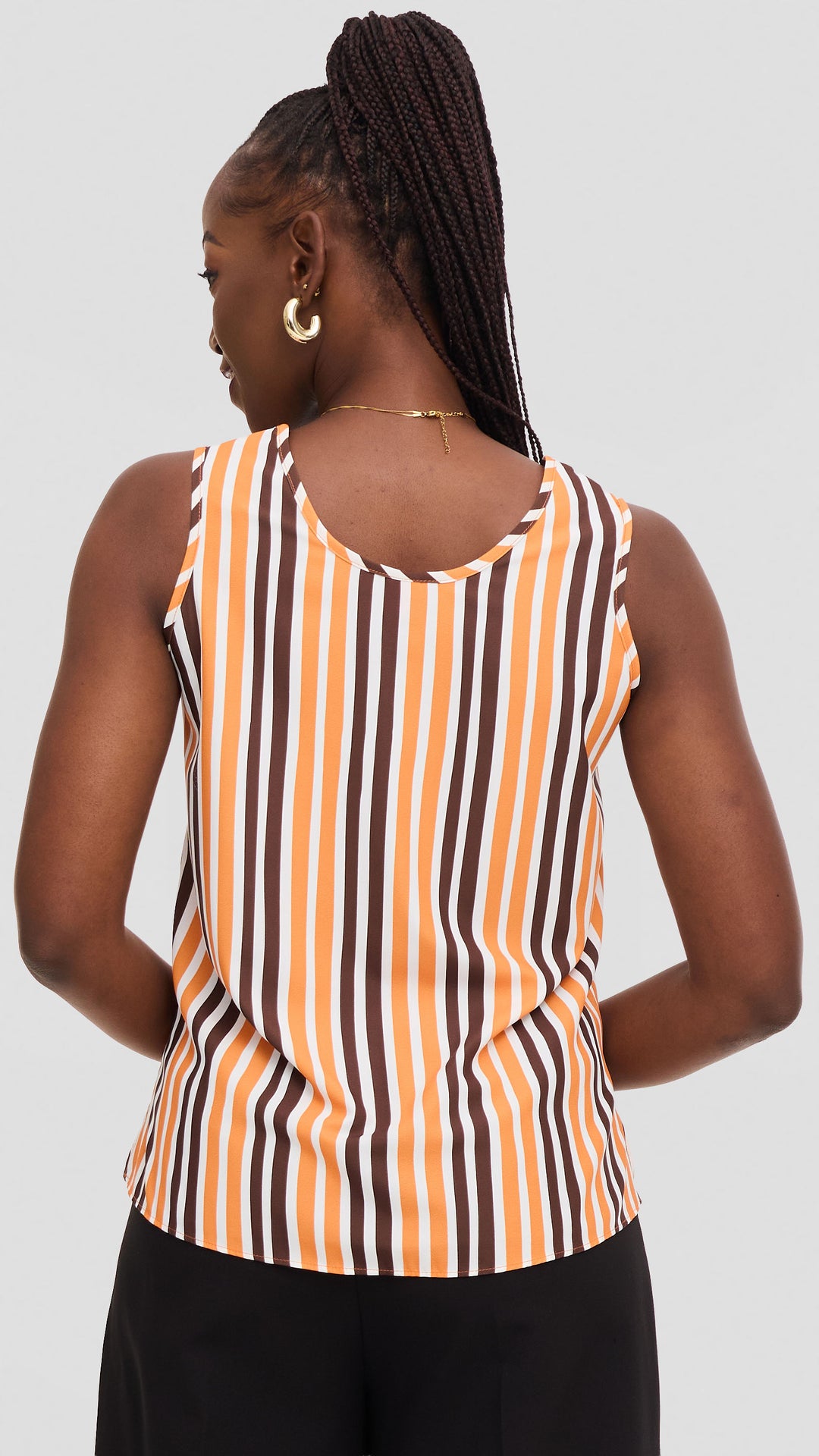 Vivo Liora Scooped Neck Tank Top in Crepe - Orange / Chocolate  Yani Print