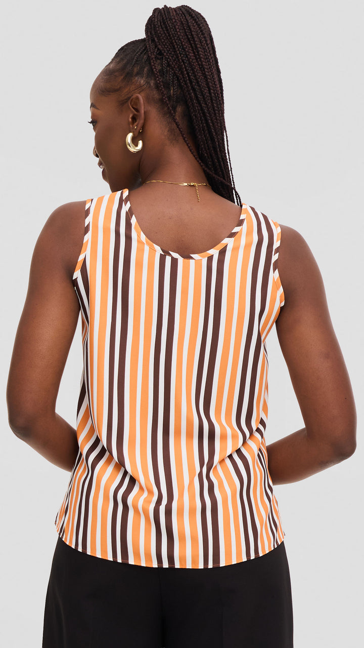 Vivo Liora Scooped Neck Tank Top in Crepe - Orange / Chocolate  Yani Print