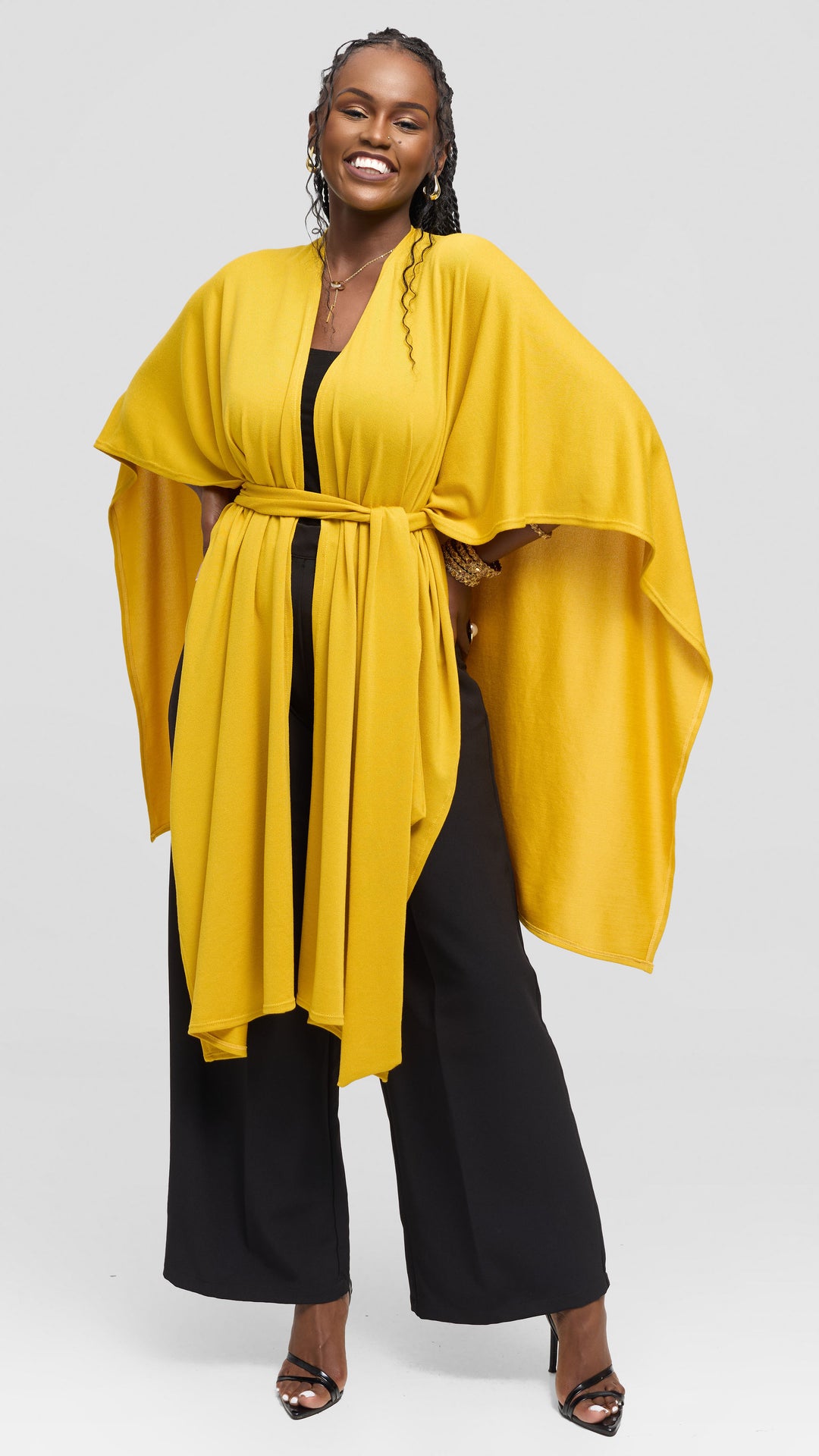 Vivo Wrap Shawl in Sweater - Mustard