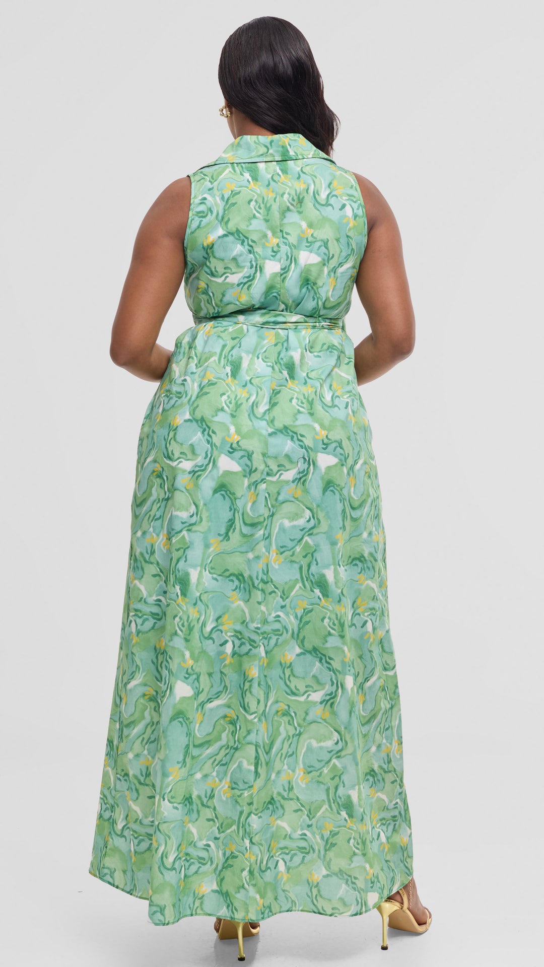 Vivo Sleeveless Maxi Dress in Cotton - Mint / Green Print