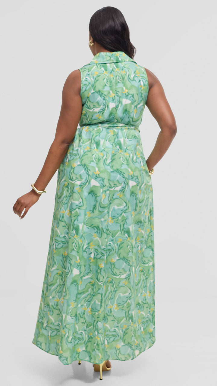Vivo Sleeveless Maxi Dress in Cotton - Mint / Green Print