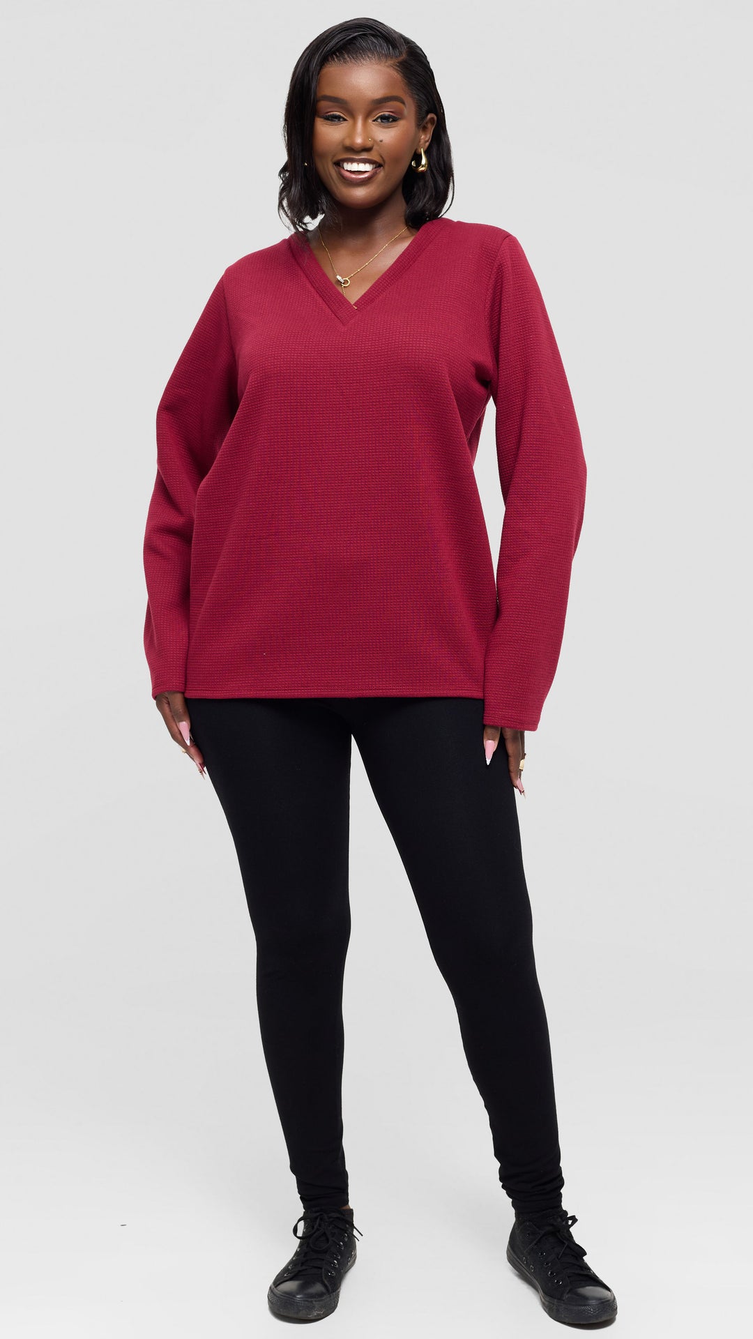 Shiv Shikie X Safari V-Neck Long Sleeve Sweatshirt in Rib - Mulberry