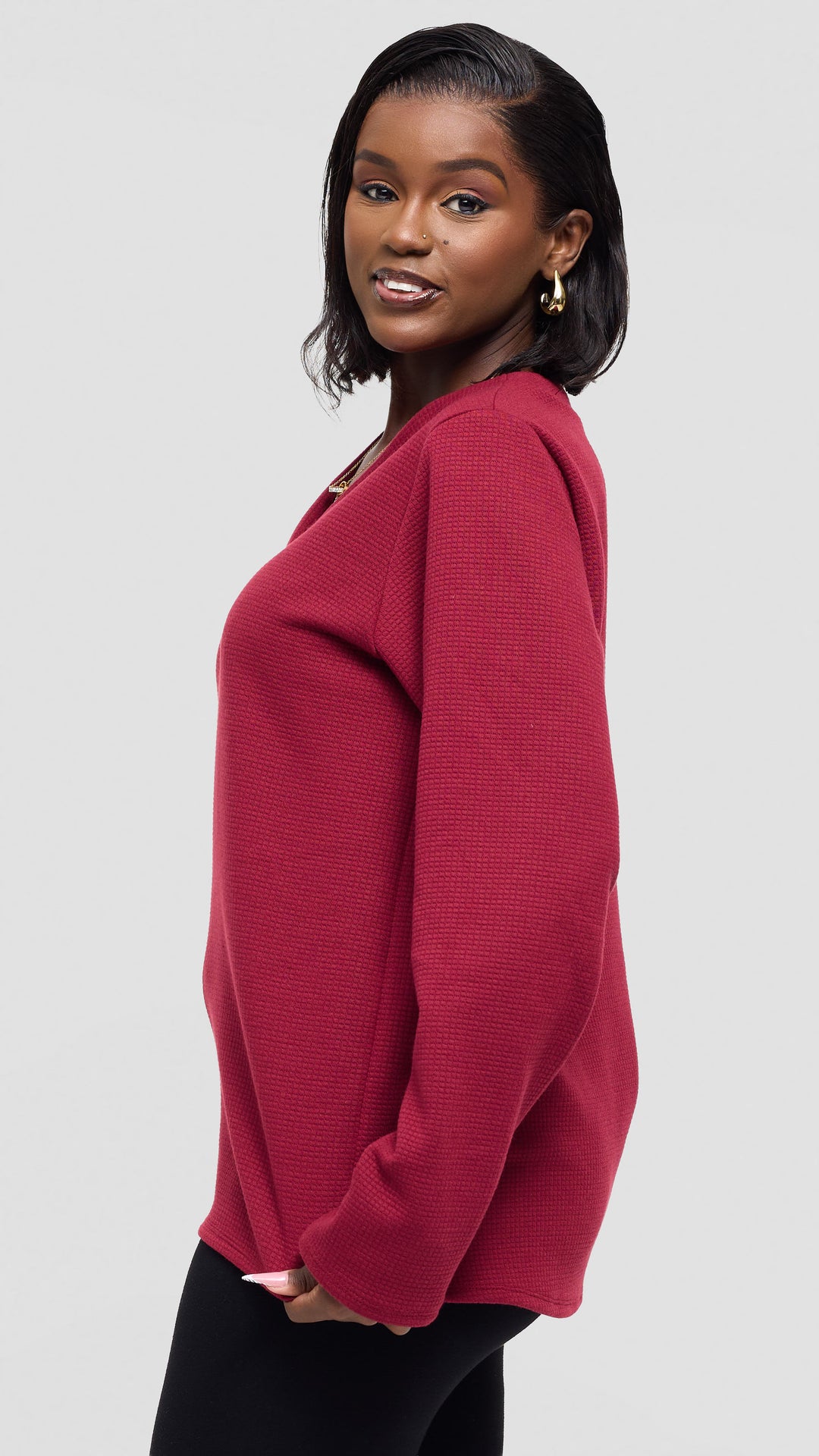 Shiv Shikie X Safari V-Neck Long Sleeve Sweatshirt in Rib - Mulberry