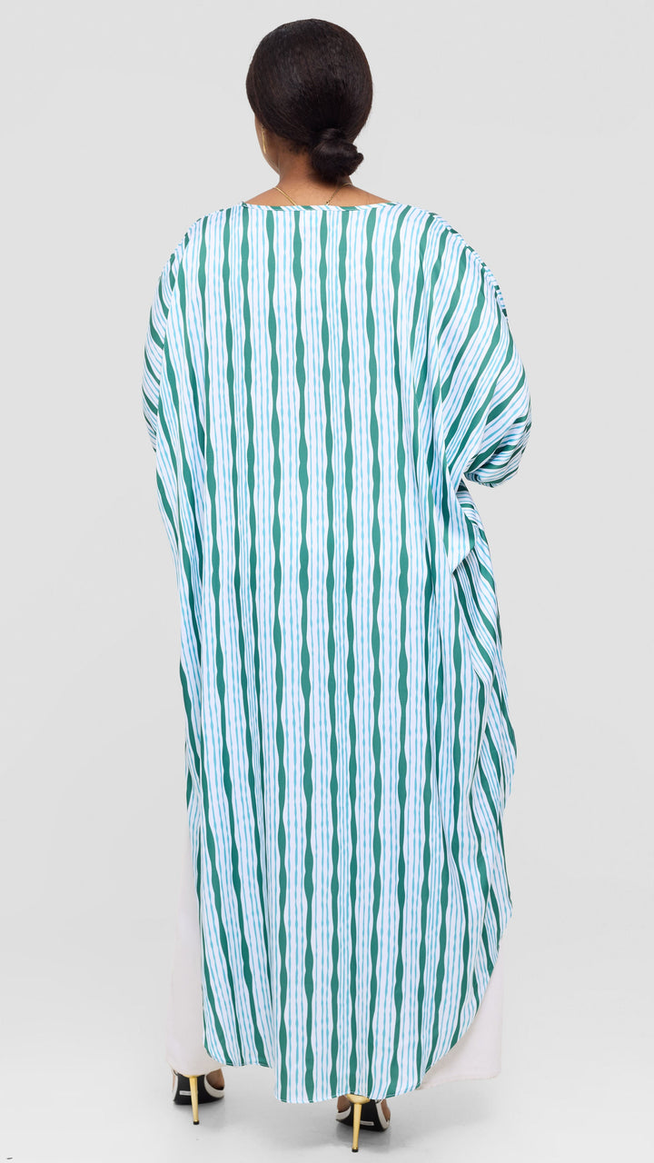 Vivo Essi Scalloped Maxi Top in Satin - White / Teal Huwa Print