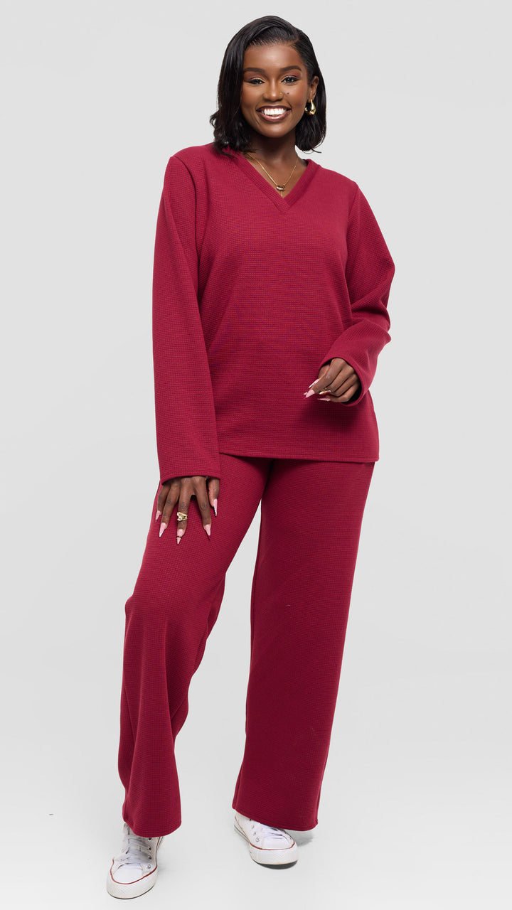 Shiv Shikie X Safari V-Neck Long Sleeve Sweatshirt in Rib - Mulberry