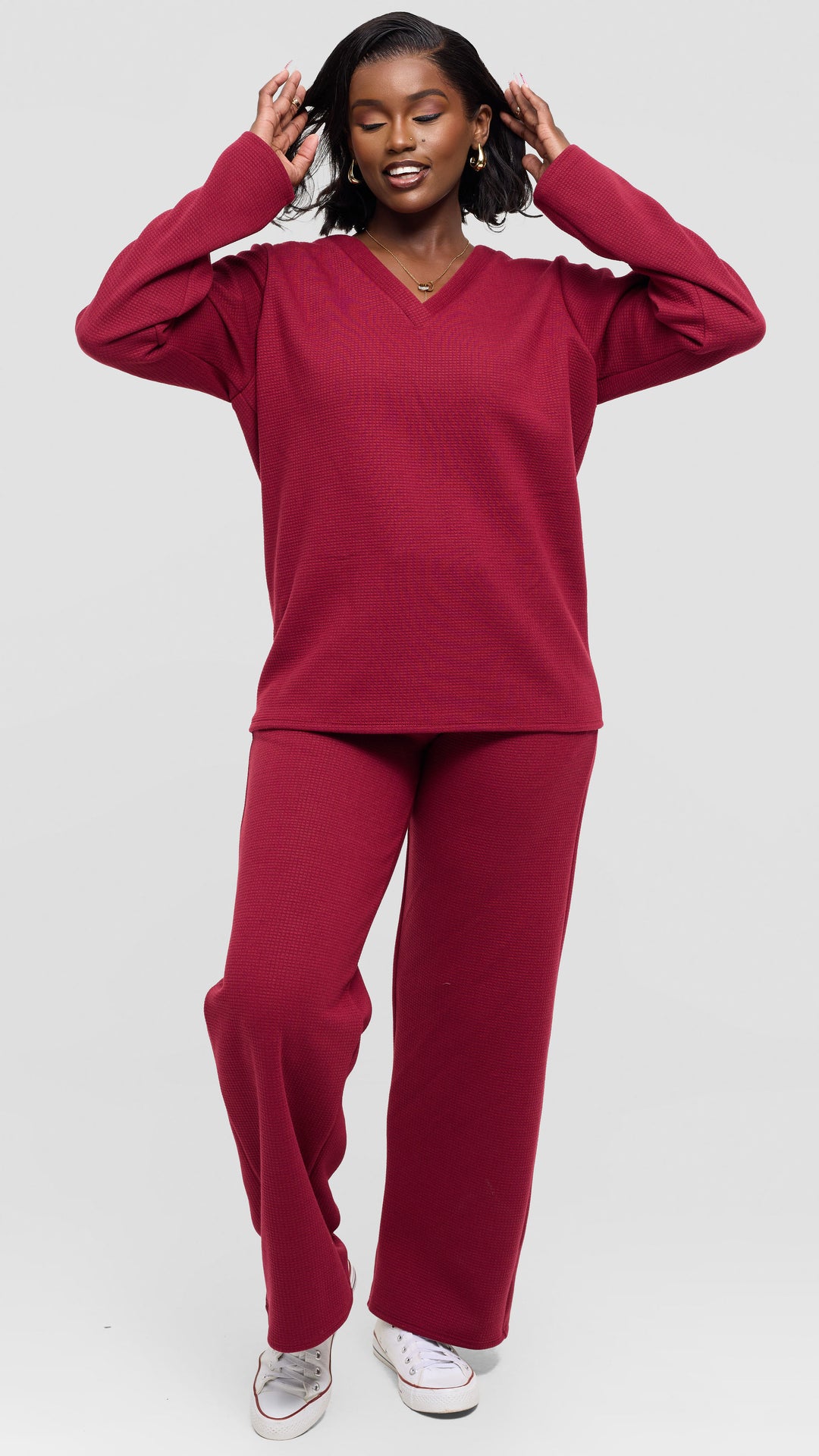 Shiv Shikie X Safari V-Neck Long Sleeve Sweatshirt in Rib - Mulberry