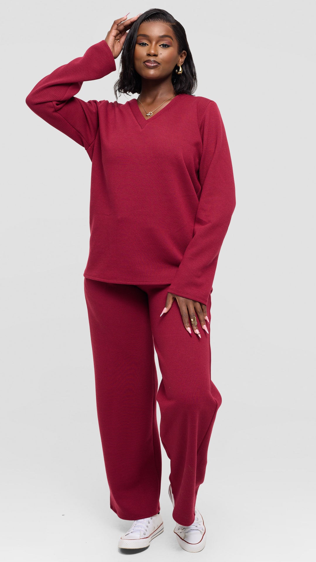 Shiv Shikie X Safari V-Neck Long Sleeve Sweatshirt in Rib - Mulberry