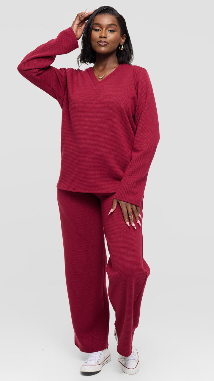Shiv Shikie X Safari V-Neck Long Sleeve Sweatshirt in Rib - Mulberry