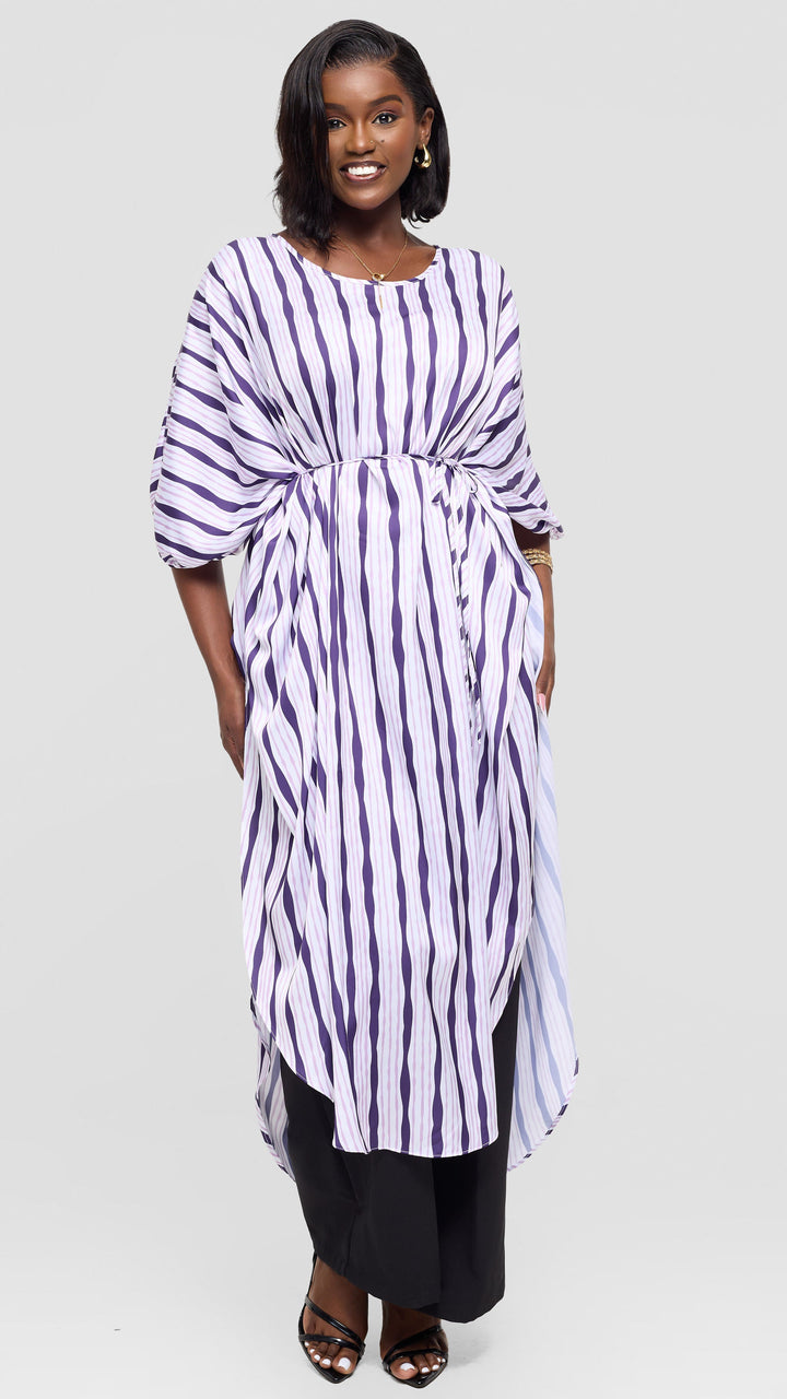 Vivo Essi Scalloped Maxi Top in Satin - Cream / Lilac Huwa Print