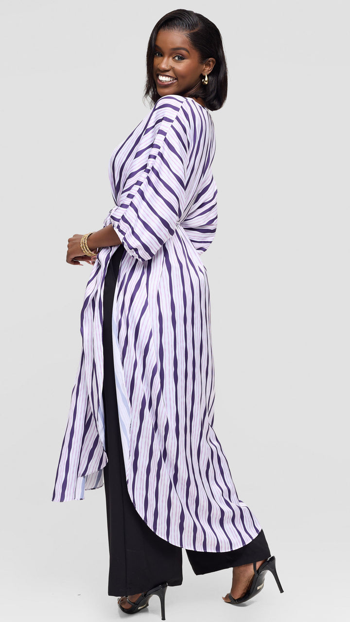 Vivo Essi Scalloped Maxi Top in Satin - Cream / Lilac Huwa Print