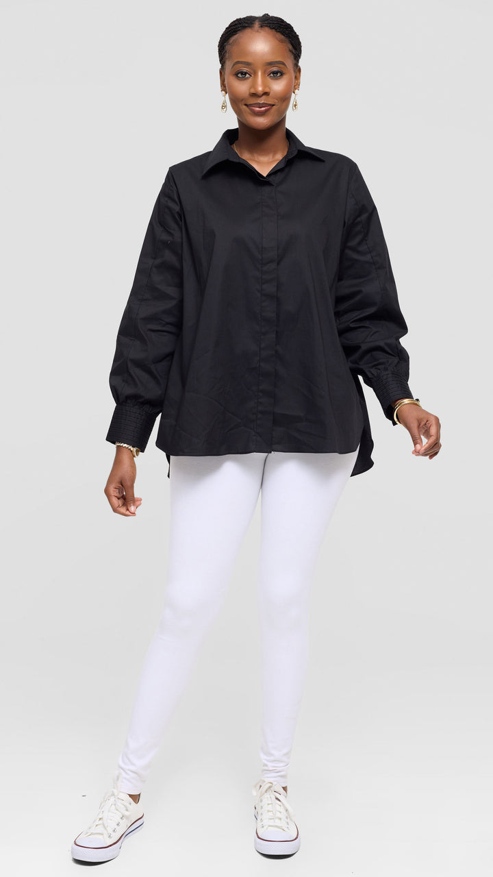 Safari by Vivo Pintuck Shirt in Cotton - Black