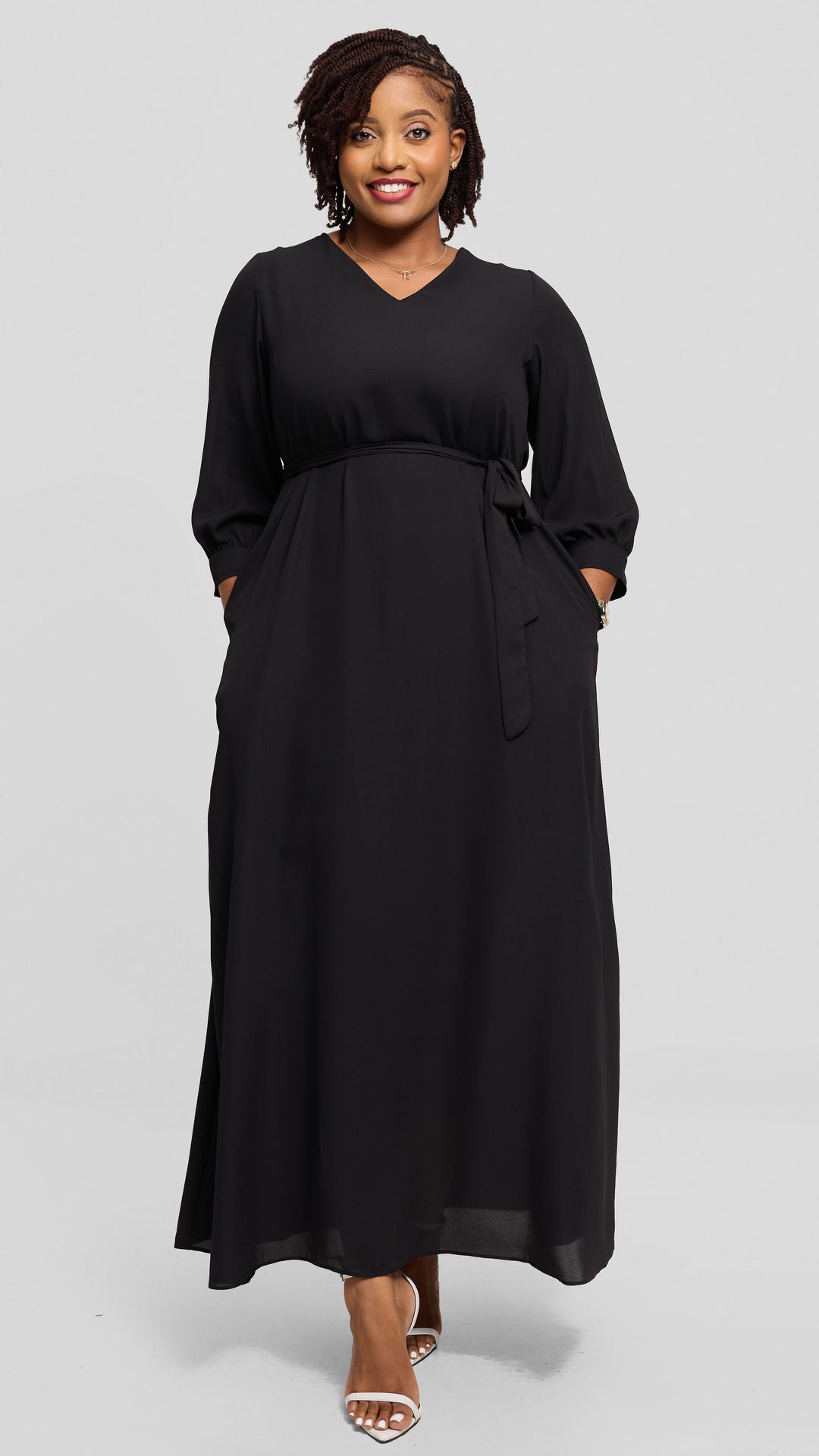 Vivo Hadiya 3/4 Sleeve Maxi Dress in Chiffon - Black