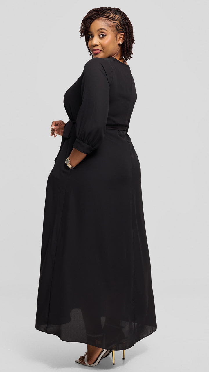 Vivo Hadiya 3/4 Sleeve Maxi Dress in Chiffon - Black