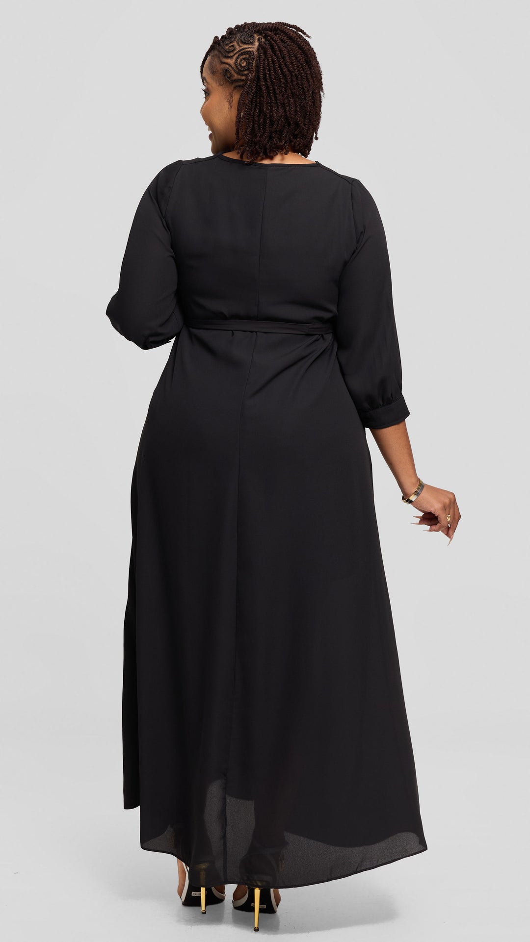 Vivo Hadiya 3/4 Sleeve Maxi Dress in Chiffon - Black