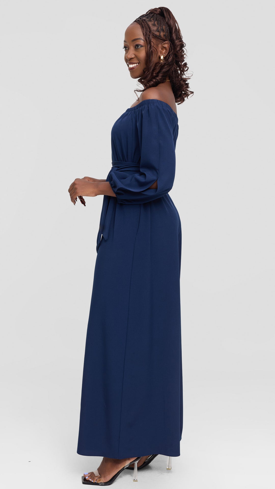 Vivo Yumi Off Shoulder Jumpsuit In Crepe - Navy