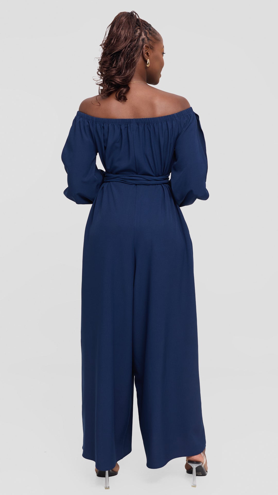 Vivo Yumi Off Shoulder Jumpsuit In Crepe - Navy
