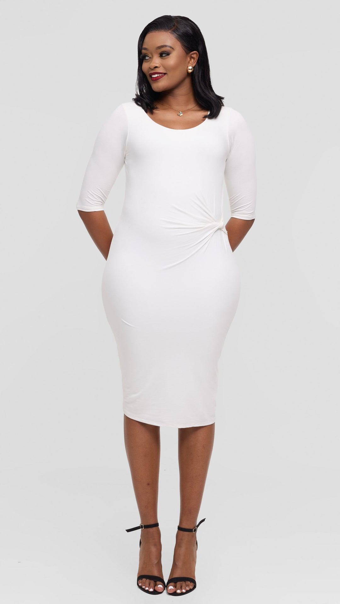 Vivo Everyday Side Twist Bodycon in Jersey - Off White