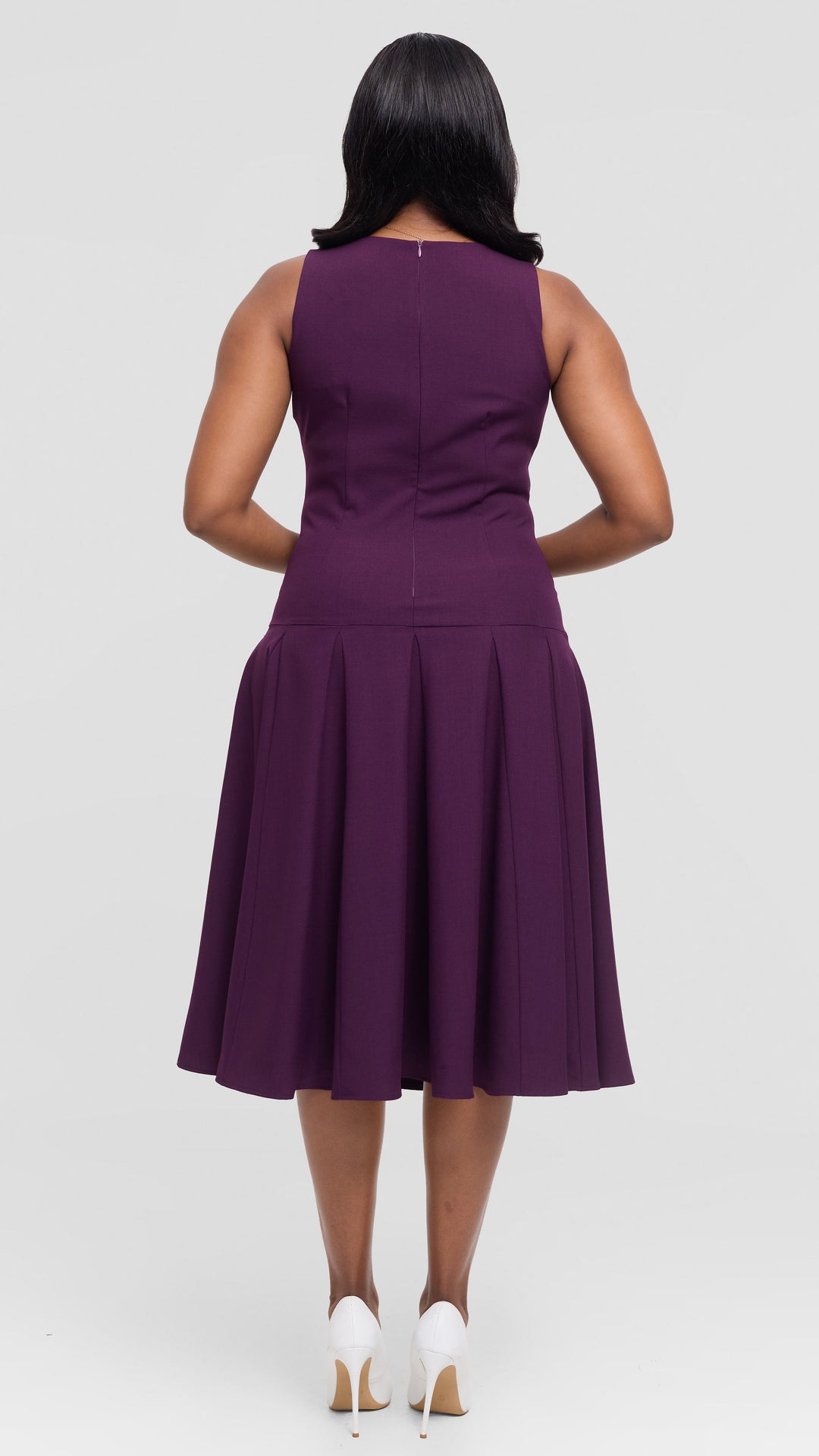 Vivo Godet Midi Dress in Crepe - Dark Purple