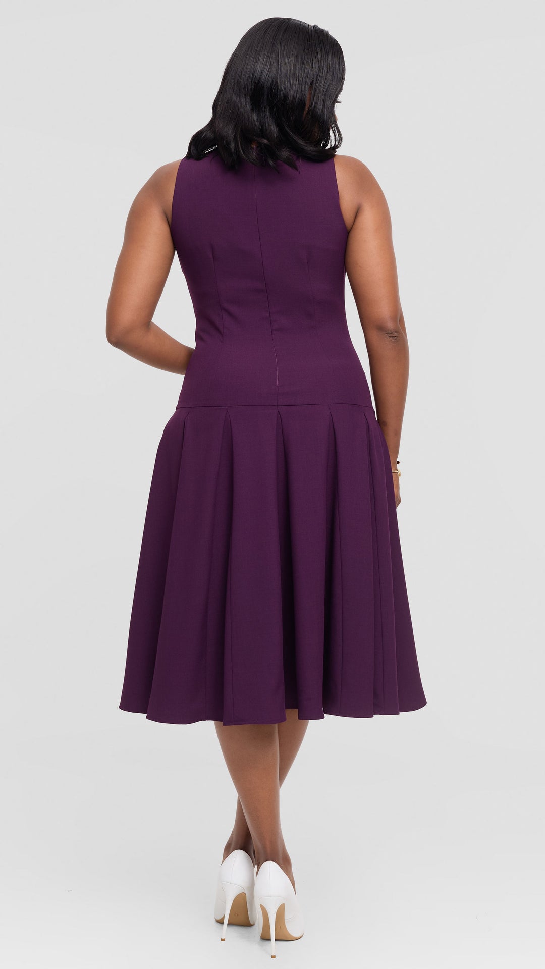 Vivo Godet Midi Dress in Crepe - Dark Purple