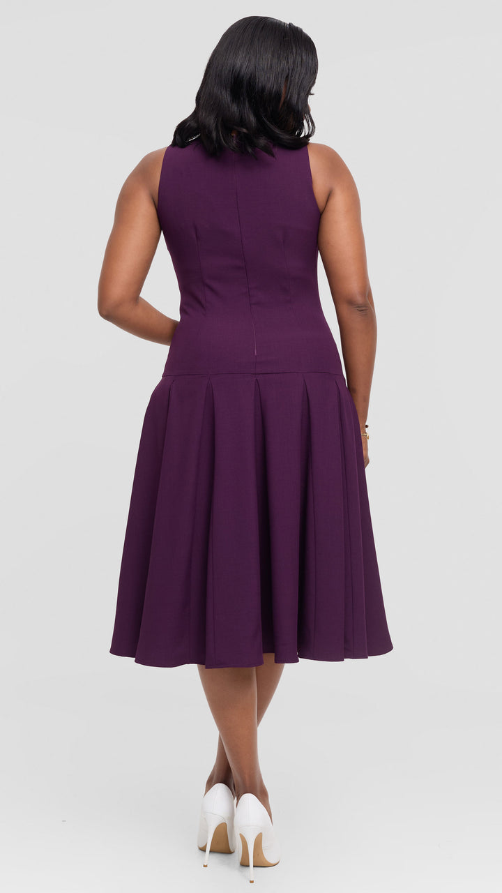 Vivo Godet Midi Dress in Crepe - Dark Purple