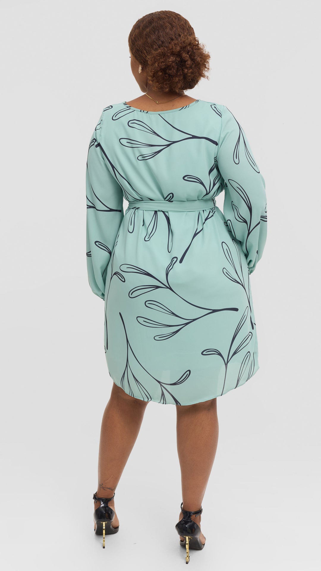 Vivo Zawadi Shift Dress in Chiffon - Sea Green / Navy Print