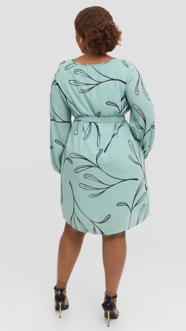 Vivo Zawadi Shift Dress in Chiffon - Sea Green / Navy Print