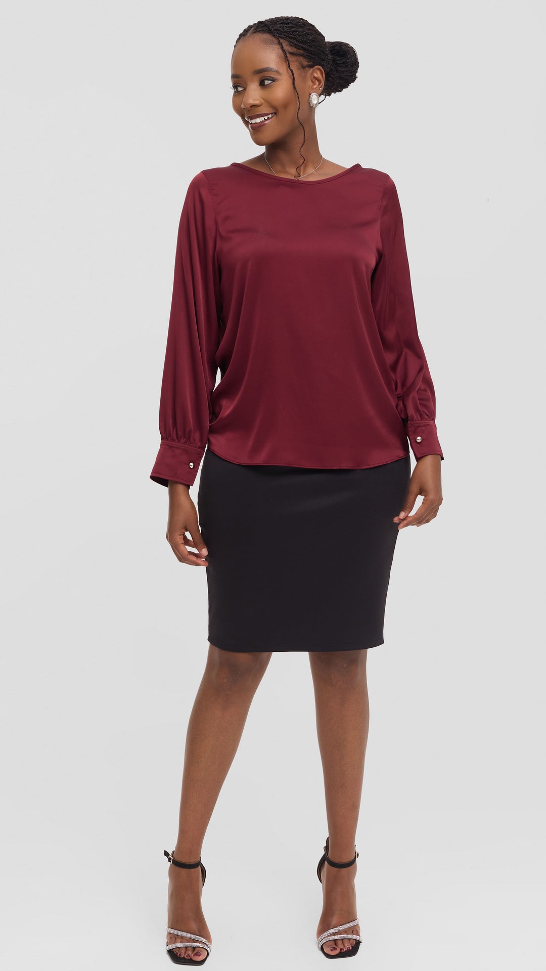 Vivo Tatili Bishop Long Sleeve Top in Satin - Mulberry