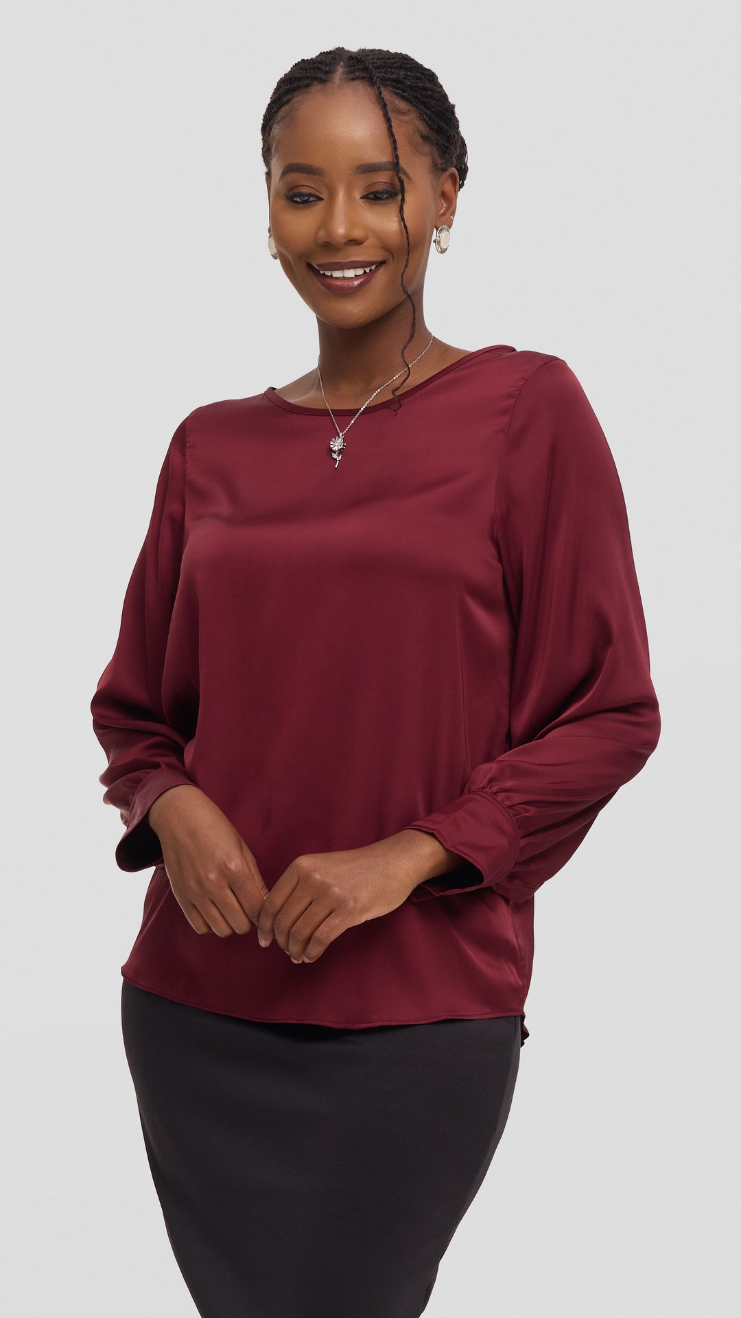 Vivo Tatili Bishop Long Sleeve Top in Satin - Mulberry