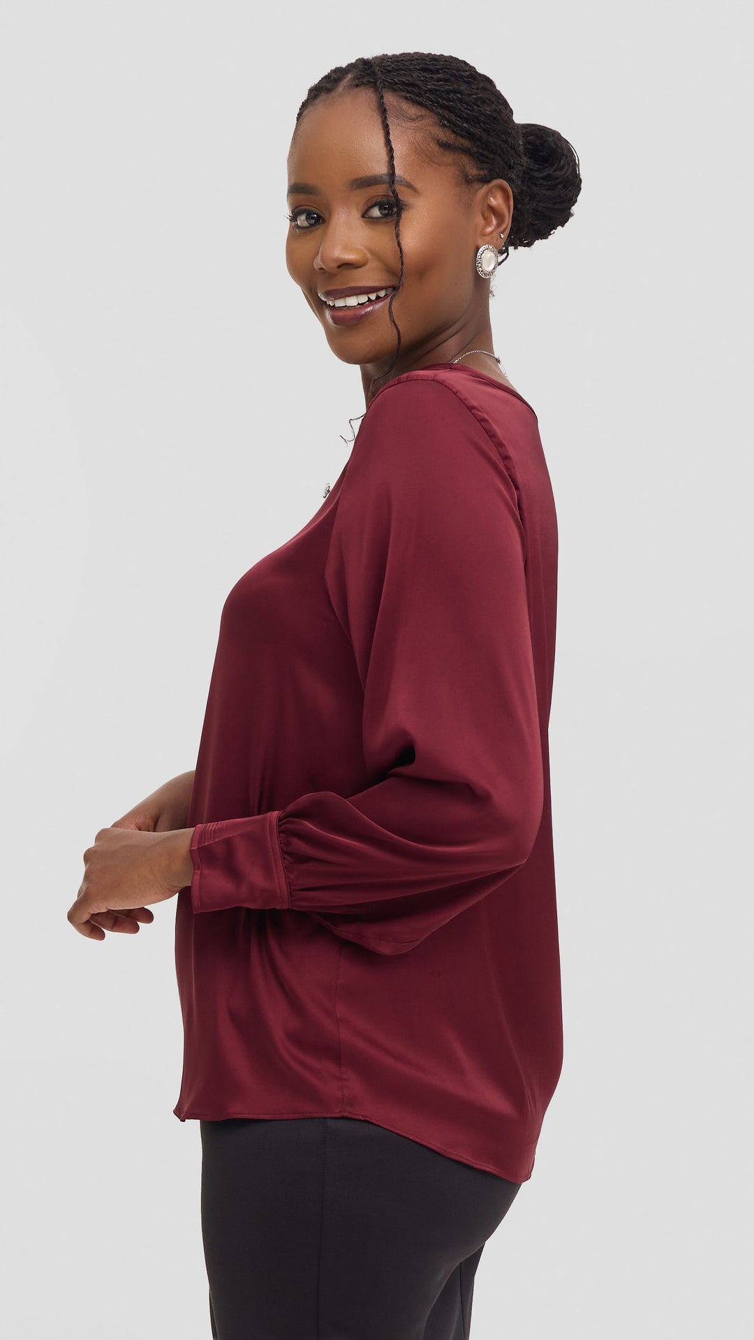 Vivo Tatili Bishop Long Sleeve Top in Satin - Mulberry