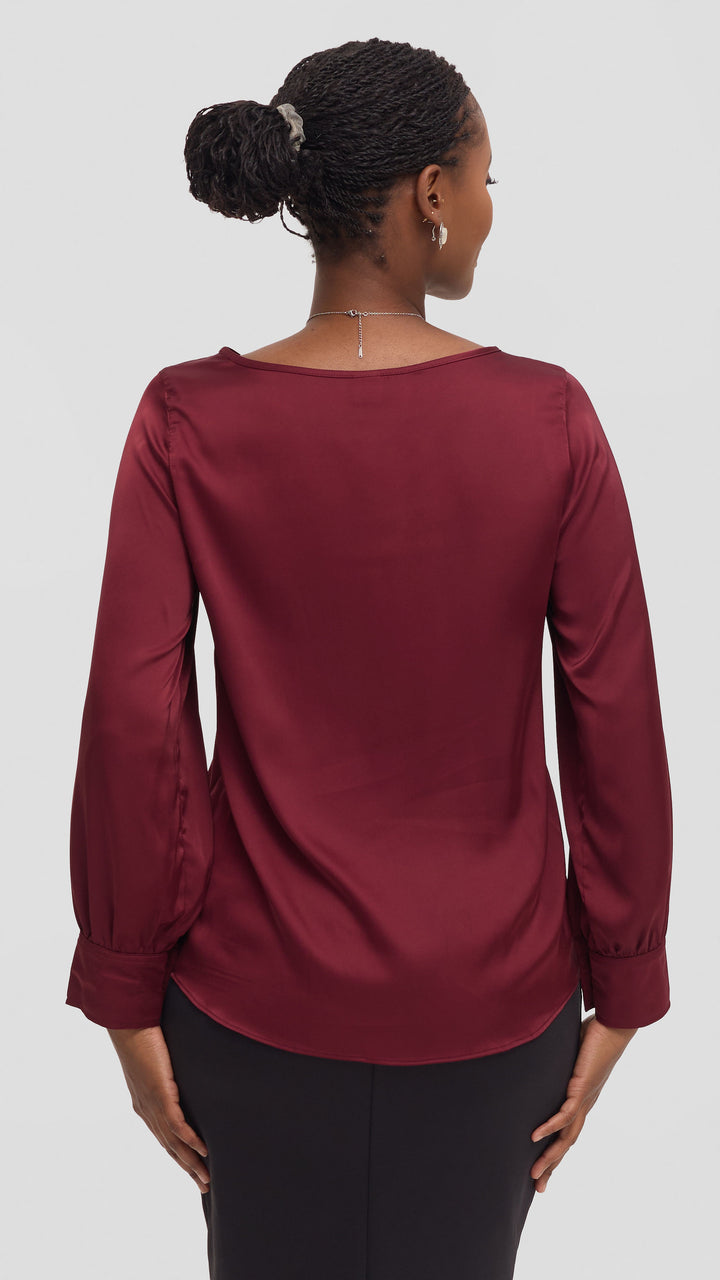 Vivo Tatili Bishop Long Sleeve Top in Satin - Mulberry