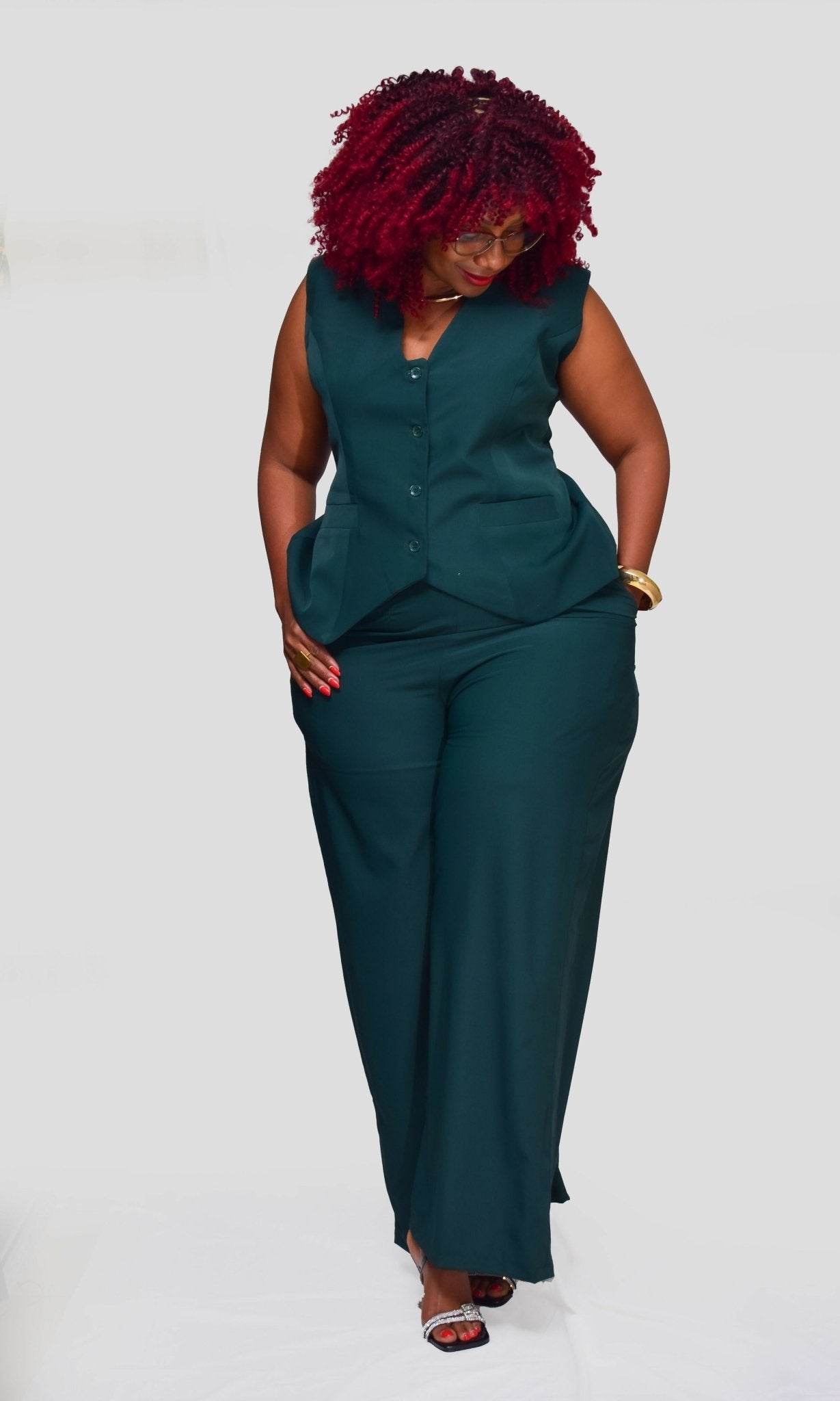 Thick & Fab Missy Waistcoat Set - Green - Shopzetu
