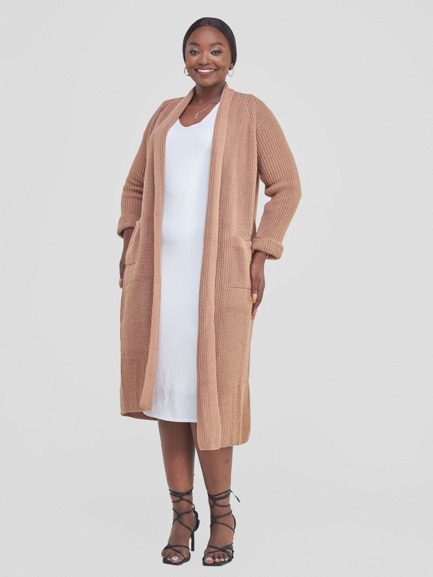 Anel’s Knitwear Midi Kimono - Tan - Shopzetu