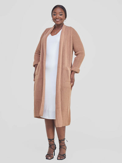 Anel’s Knitwear Midi Kimono - Tan - Shopzetu