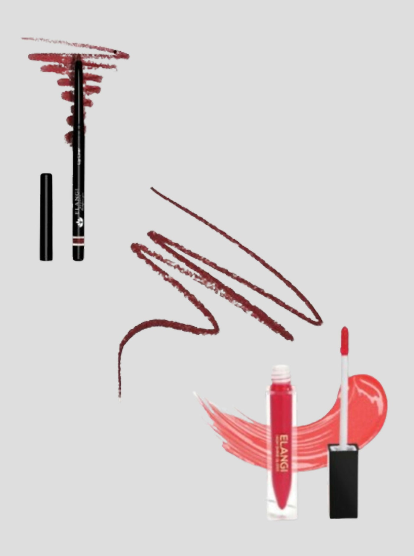 Elangi Lip Gloss & Red Lipliner Bundle – Peach & Poppy Red - Shopzetu