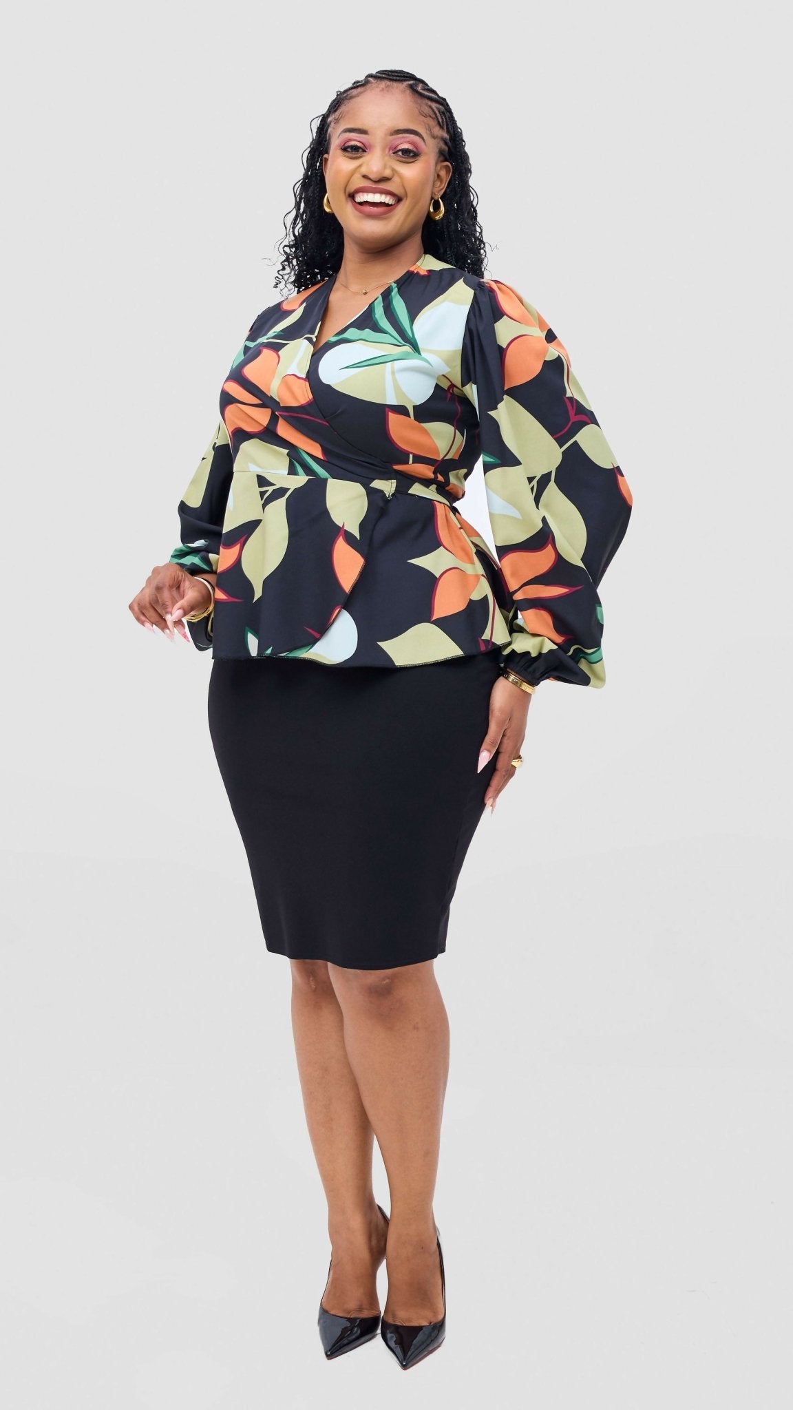Lizola Adishiri Wrap Blouse Top - Multicolored - Shopzetu