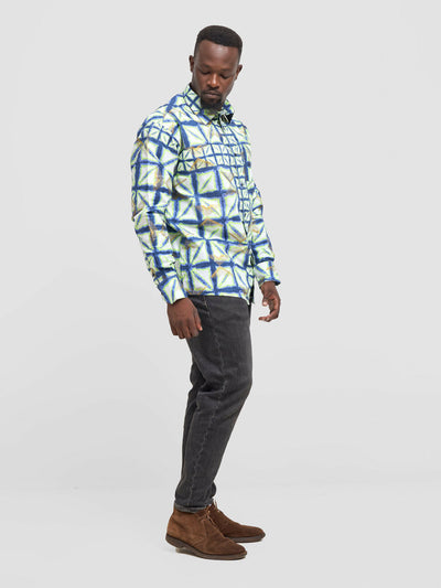 Mendilines Warm African Print Shirt - Green / Blue Print - Shopzetu