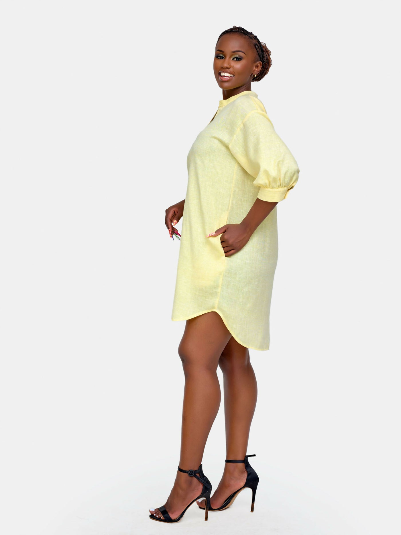 Tuli Nuru Shirt Dress - Yellow - Shopzetu